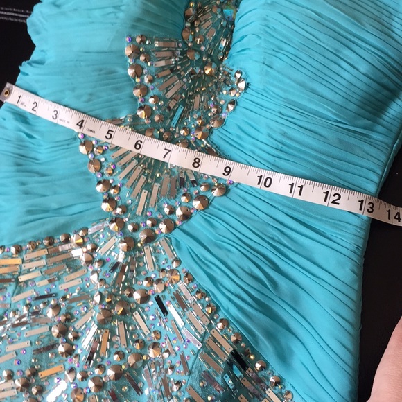 Turquoise cocktail strapless silver embellished - Picture 5 of 6